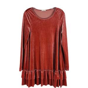 Easel pink peach velvet tiered ruffle babydoll boho tunic dress oversized small